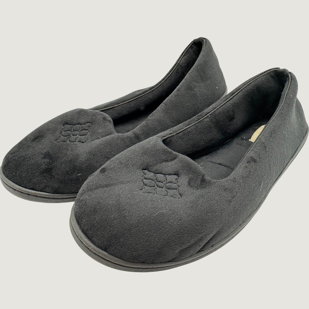Dearfoams Womens Black Velour Ballet Slippers House Shoes Size XL 11-12